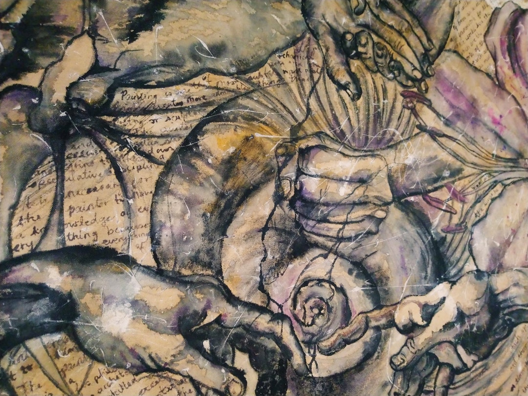 Original Art Large Loose Canvas Art Together Again Ink on Canvas Etsy