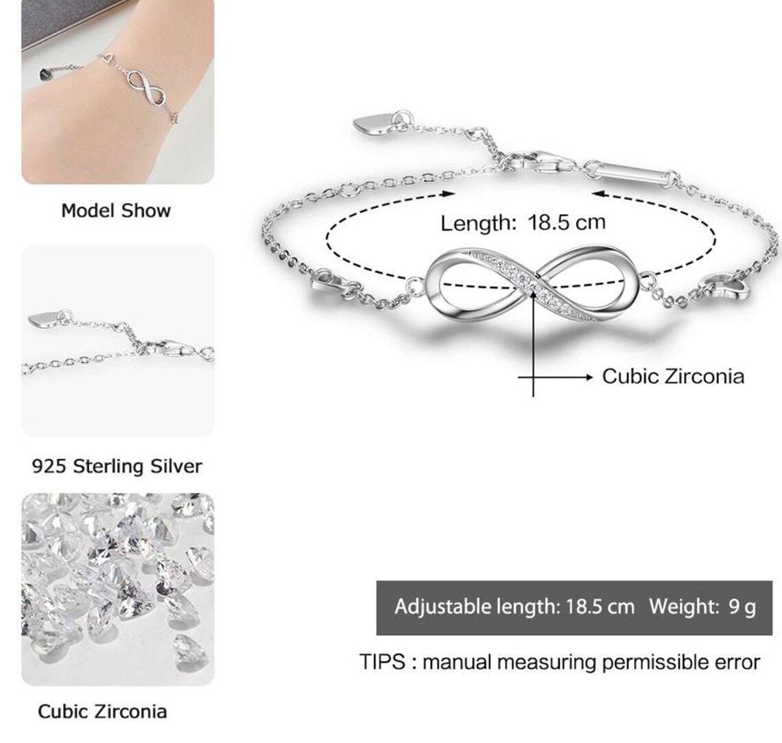 925 Sterling Silver Infinity Bracelets for Women Adjustable Etsy