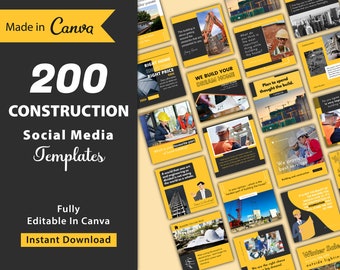 200 Construction Social Media Templates: Home Builders, Instagram (Digital Download)