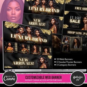 Gold & Black Web Banners: Beauty Salon Canva Template (Digital Download)