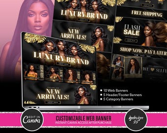 Gold & Black Web Banners: Beauty Salon Canva Template (Digital Download)
