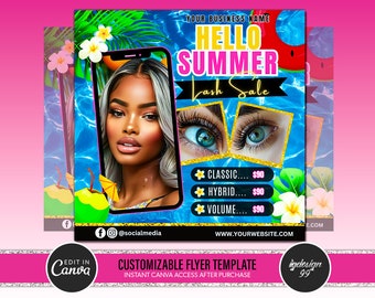 Summer Lash Sale Flyer | DIY Lash Extensions Flyer | Beauty Lash Deals Template | Summer Season Lashes Flyer | Lash Marketing Template