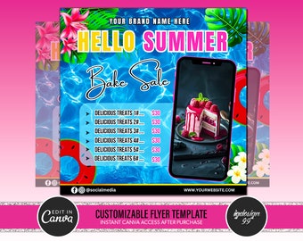 Summer Bake Sale Flyer | Sweet Treats Flyer | Cake Shop Flyer | Summer Flyer | Dessert Flyer | Bake Shop Flyer | Pastry Flyer | Cake Flyer
