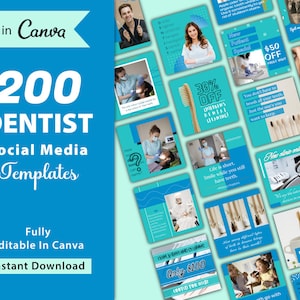200 Dentist Templates for Social Media, Template for Dental Clinic, Dentist, Canva Template for Dental Clinic | Digital Download