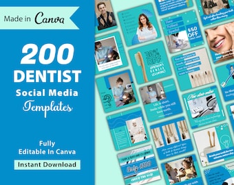 200 plantillas para redes sociales de dentistas: Canva editable (descarga digital)