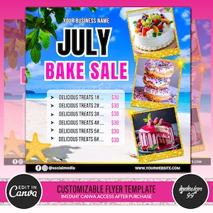 July Bake Sale Flyer | Sweet Treats Flyer | Cake Shop Flyer | Summer Flyer | Dessert Flyer | Bake Shop Flyer | Pastry Flyer | Cake Flyer