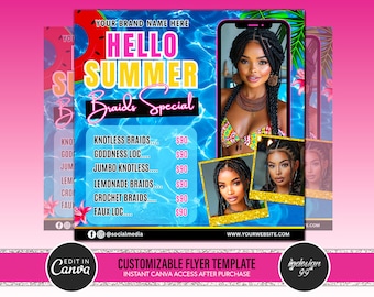 Summer Braid Sale Flyer Template | Braids Special Flyer Template | Braid Prices Flyer | Summer Sale Flyer | Lashes Flyer | Hair Flyer