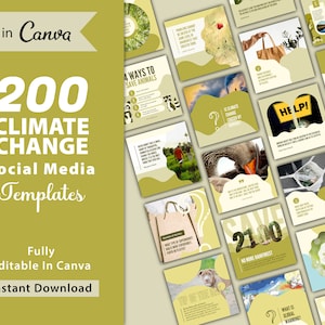 Climate Change Social Media Templates: Eco-Friendly Green Instagram (Digital Download)