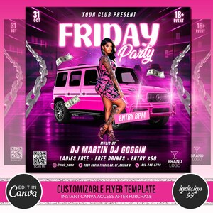 Editable Club Flyer Template for Canva | DIY Event Flyer | Party Flyer| Birthday Invite | DJ Party Flyer for Social Media | Instagram Post