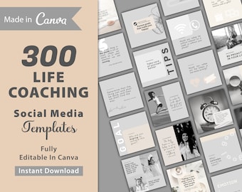 300 Life Coaching Social Media Templates: Canva Editable (Instant Download)