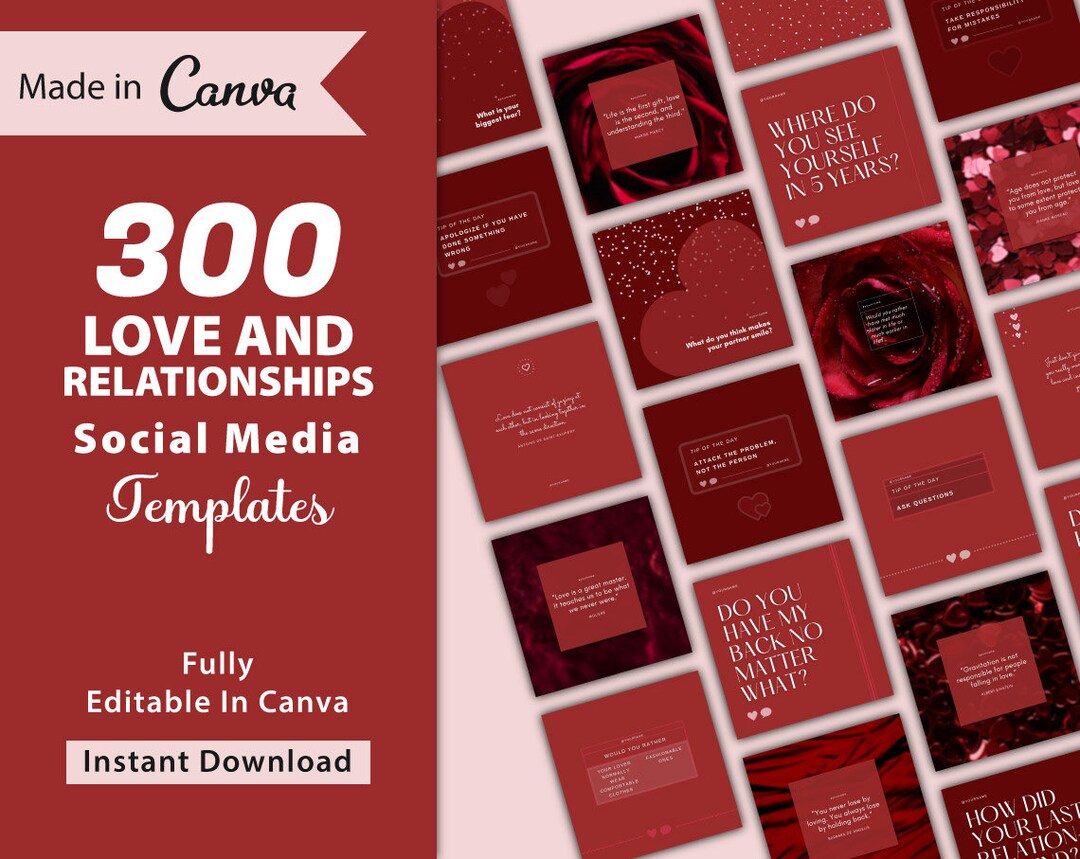 300 Love & Relationship Social Media Templates for Canva (digital ...