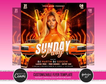 Editable Club Flyer Template for Canva | DIY Event Flyer Party Flyer | Digital Birthday Flyer | DJ Party Invite for Social Media | Instagram