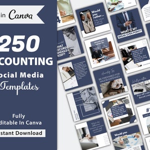 250 Accounting Social Media Templates: CPA, Tax Advisor (Canva Editable, Digital Download)