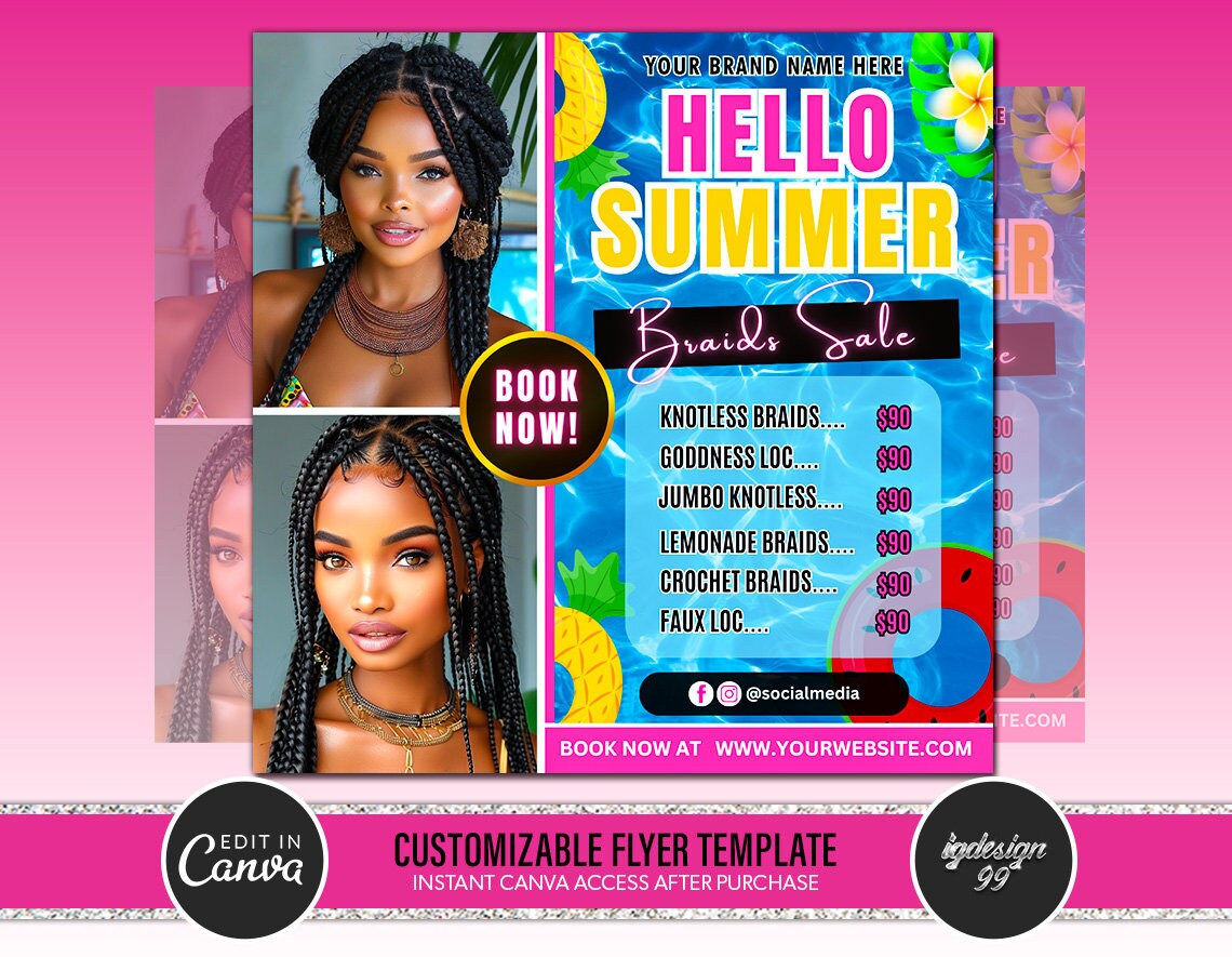 Summer Braid Sale Flyer Template | Braids Special Flyer Template | Braid Prices Flyer | Summer Sale Flyer | Lashes Flyer | Hair Flyer