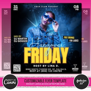 Friday Night Party Flyer Template | DIY Editable Nightclub Event Invite | Club DJ Flyer | Happy Hour Promo | Premade Instagram Post Design