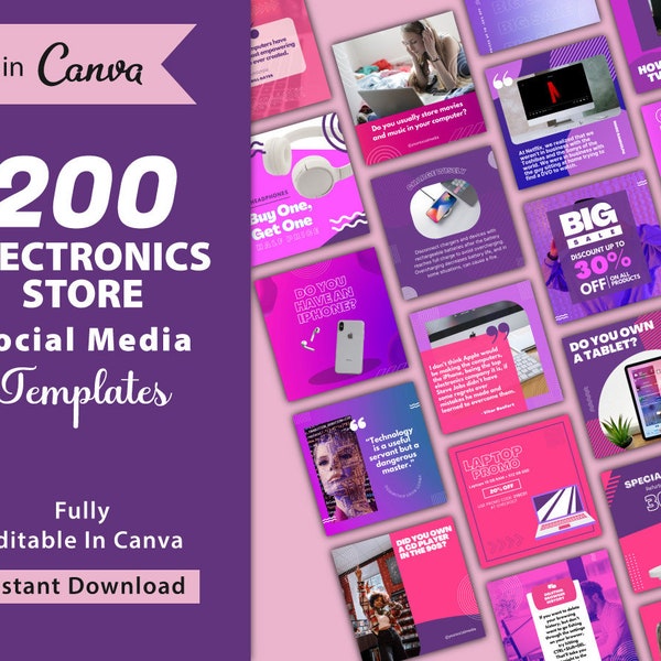 200 Electronics Store Templates for Social Media, Electronic Stores Instagram Post, Electronics Store Canva Templates | Digital Download