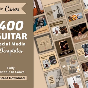 400 Guitar Social Media Templates: Canva Editable Posts (Digital Download)