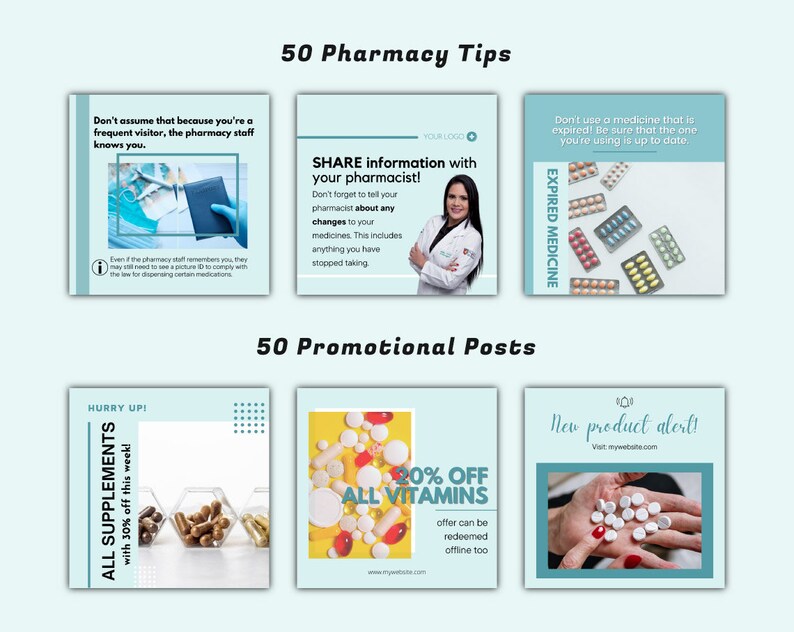 200 Pharmacy Templates for Social Media, Pharmacology Bundle for Social