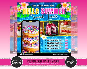 Summer Bake Sale Flyer | Sweet Treats Flyer | Cake Shop Flyer | Summer Flyer | Dessert Flyer | Bake Shop Flyer | Pastry Flyer | Cake Flyer
