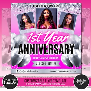 Flyer de Aniversário Empresarial: Modelo Personalizável do Canva (Download Digital)