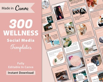 300 Wellness Social Media Templates: Health & Fitness (Digital Download)