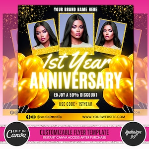 Flyer de Aniversário Empresarial: Modelo Personalizável do Canva (Download Digital)