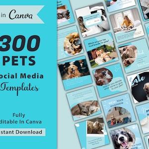 300 Pet Social Media Templates: Canva Editable (Digital Download)