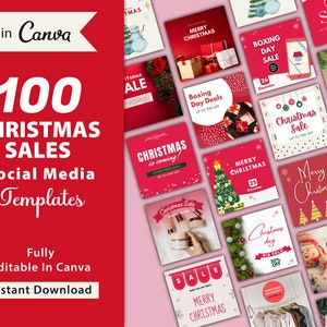 100 Christmas Sale Template for Social Media, Christmas Canva Template, Christmas Flyer for Instagram | Digital Download