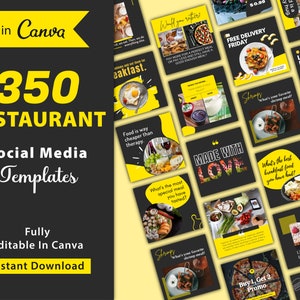 350 Restaurant Instagram Canva Templates, Restaurant Templates for Social Media, Restaurant Tips for Instagram | Digital Download