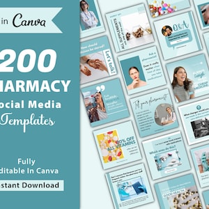 200 Pharmacy Social Media Templates: Canva Editable (Digital Download)