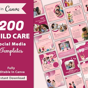 ソーシャルメディア向けチャイルドケア テンプレート 200 点、チャイルドケア チラシ テンプレート、Instagram 向けチャイルドケア | デジタル ダウンロード
