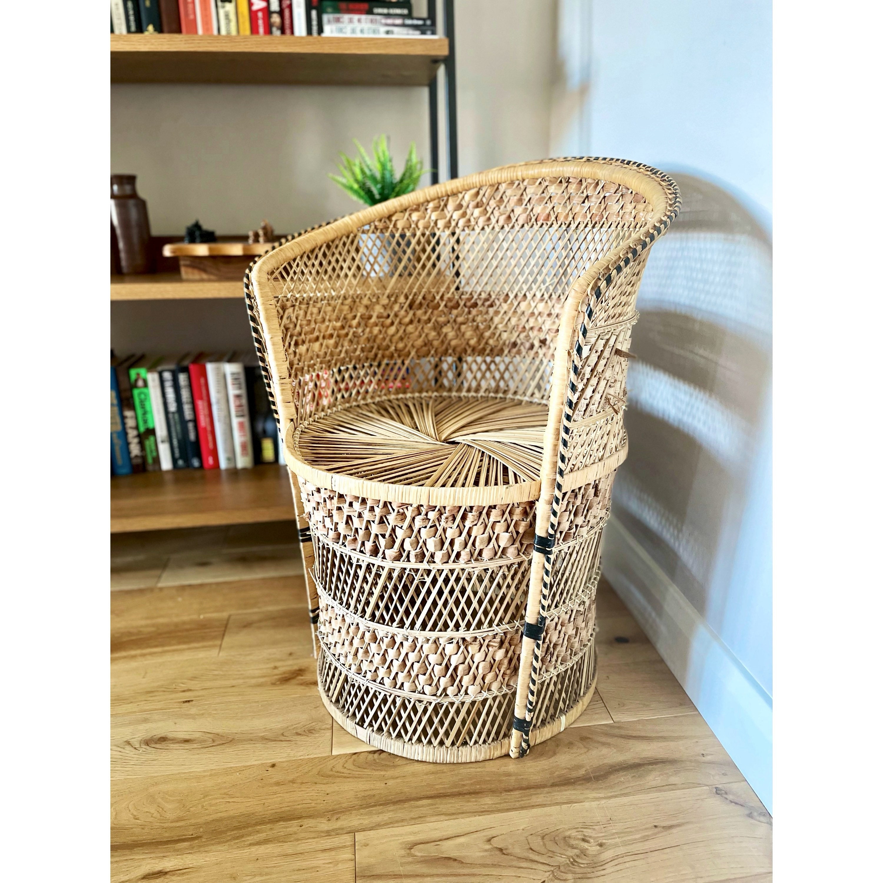 Vintage Bohemian Wicker Low Back Peacock Chair Etsy