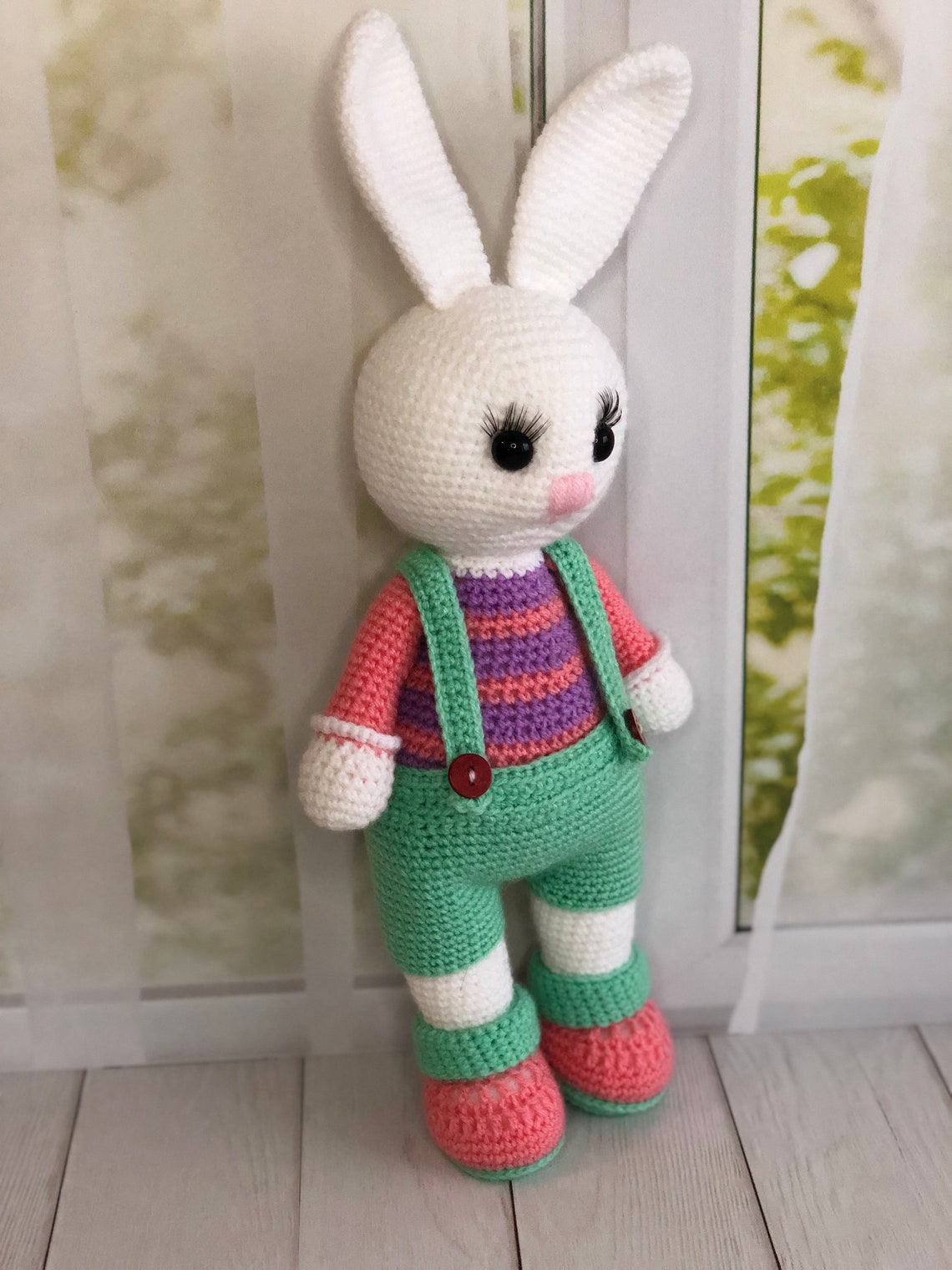 White rabbit in overalls Crochet bunny soft toy for easter Etsy