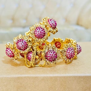 Diamond Red & Gold Bangles Adjustable ,CZ Indian Bangles, Pakistani Jewelry, Bracelets/Kada Marquise Bangles