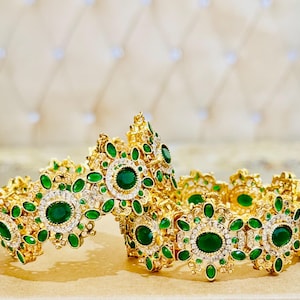 Diamond Emerald Bangles Adjustable ,CZ Indian Bangles, Pakistani Jewelry, Bracelets/Kada Marquise Bangles