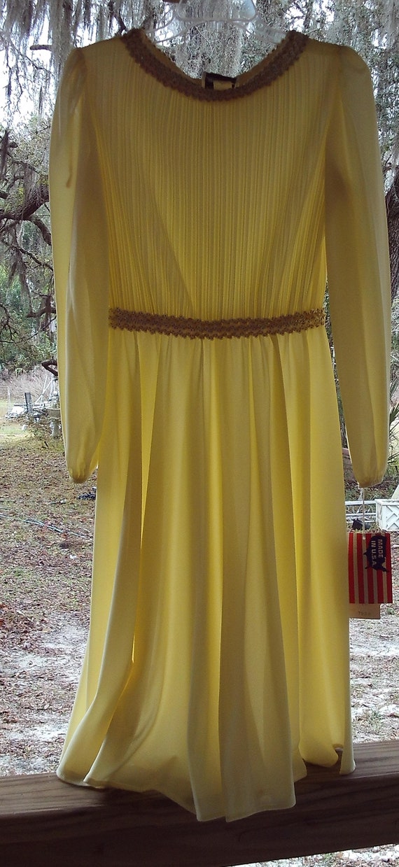 Vtg 80's Dress Boston Maid Size 10 Lt Yellow Long 