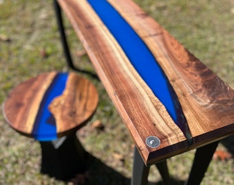 Black Walnut & Translucent Blue Epoxy River Console Table