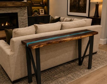 Live Edge Walnut Epoxy River Console Table