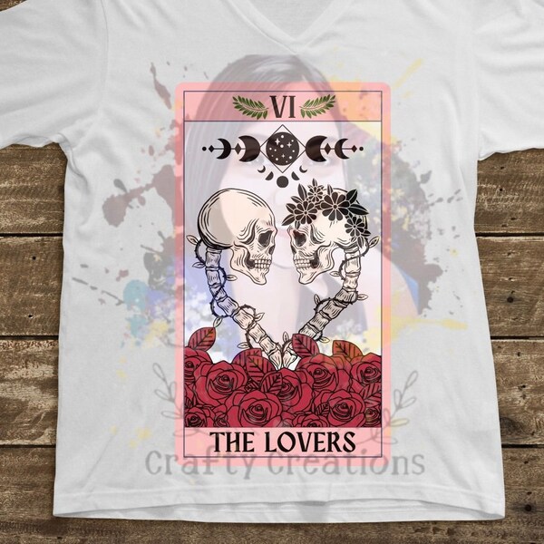 Tarot Cards Sublimation Design Png, The Lovers Card Png, Skull Skeleton Png, Lover Skeleton Png, Skeleton png, Rose png, Tarot Card png