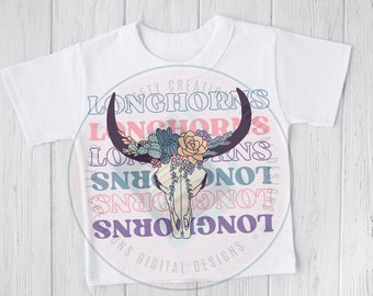 Floral Longhorn Skull PNG, Western Tee Design (Digital Download)