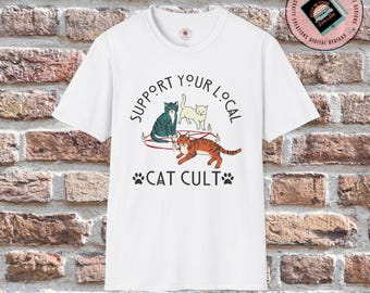 Support Your Local Cat Cult T-Shirt, Funny Witchy Goth Tee