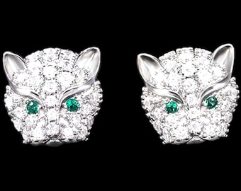 Exquisite Silver Leopard Earrings with Crystal and Zircon Detailing
