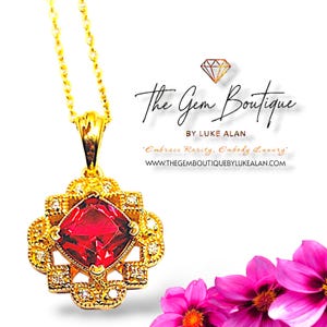 Cushion-Cut Ruby & Diamond “Heartfire Halo” Necklace | 2.65 CTW | 14KT Gold Over Sterling Silver