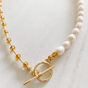 Gold and Pearl Bead Toggle Necklace image 4