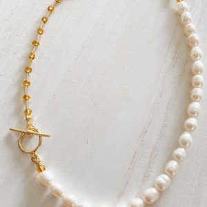 Gold and Pearl Bead Toggle Necklace image 3