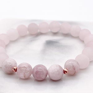 Love Rose Quartz Bracelet, Kunzite Bracelet, Beaded Bracelets for Women, Natural Gemstone Bracelet, Canada Shop, Pink Relationship Bracelet