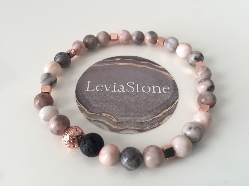 Sunstone Essential Oil Lava Bead Diffuser Pink Zebra Jasper Moonstone /& Rose Gold Hematite Set Stacking Gemstone Beaded Bracelets