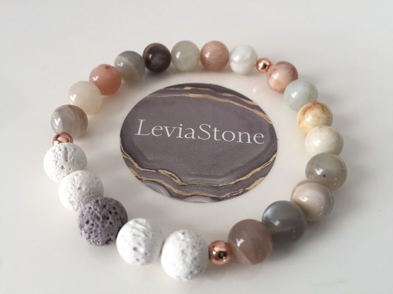 Sunstone Essential Oil Lava Bead Diffuser Pink Zebra Jasper Moonstone /& Rose Gold Hematite Set Stacking Gemstone Beaded Bracelets