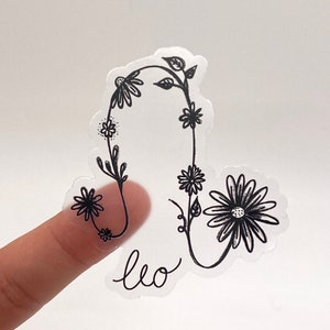 Clear Floral Leo Zodiac Sticker | Leo Zodiac Laptop Sticker | Augustus Verjaardag | Astrologie Gift | Waterdichte Vinyl Sticker