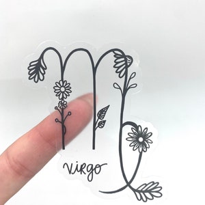 Clear Floral Virgo Zodiac Constellation Sticker |Virgo Zodiac Laptop Sticker | September Birthday | Astrology Gift |Waterproof Vinyl Sticker